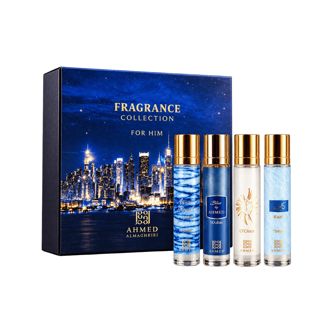 Ahmed Al Maghribi Fragrance Collection for Him Kaaf, Azure Royal, Blue & O'Clock 4-Piece Gift Set for Men