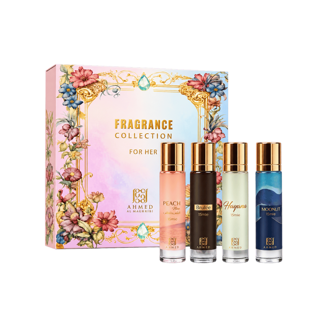 Ahmed Al Maghribi Fragrance Collection for Her Brulee, Peachy Peach, Moonlit & Hayana 4-Piece Gift Set for Women