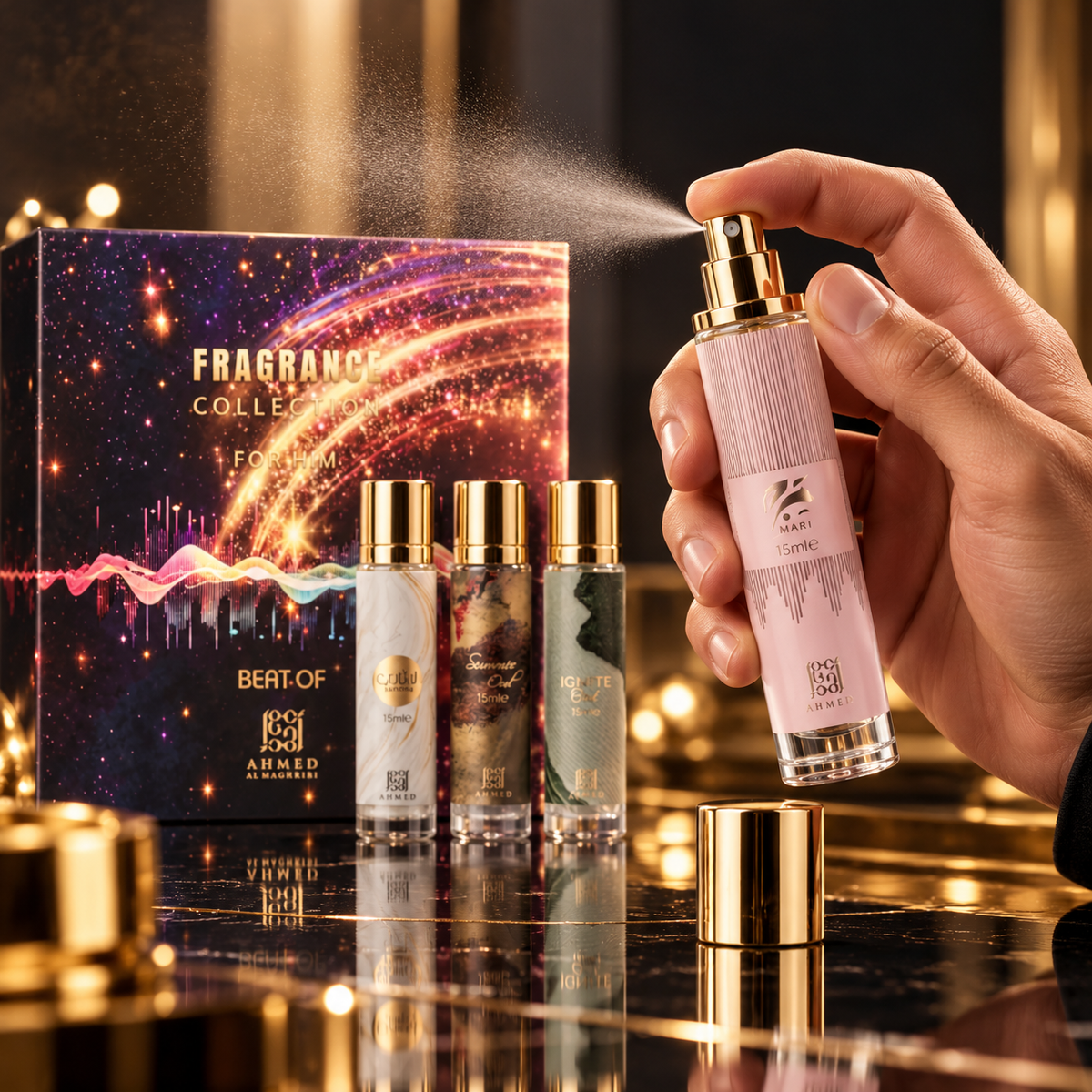Ahmed Al Maghribi Fragrance Collection for Him Beat Marj, Laathani, Ignite Oud & Summer Oud 4-Piece Gift Set for Men