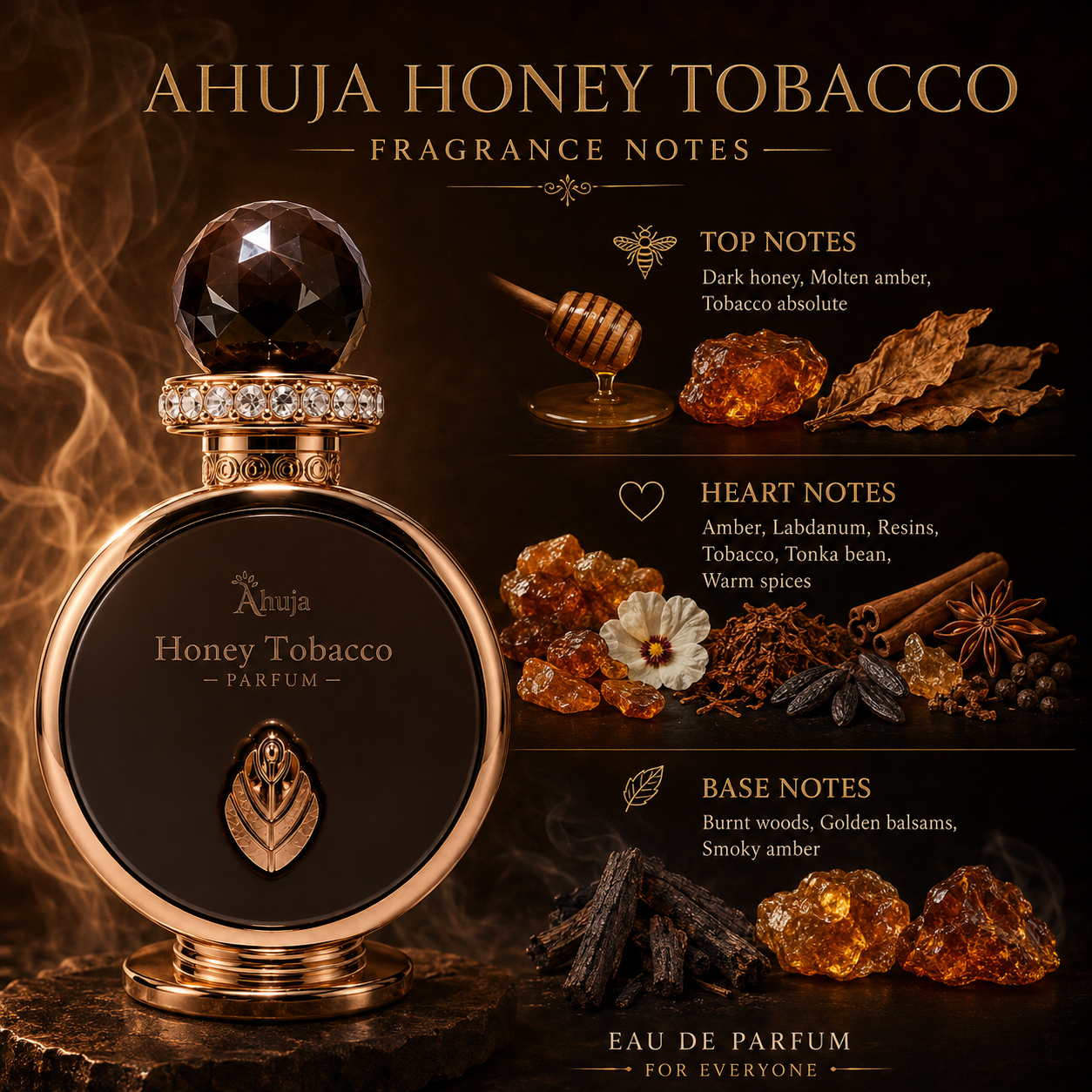 Ahuja Honey Tobacco Eau de Parfum for Unisex 3.4 Ounce