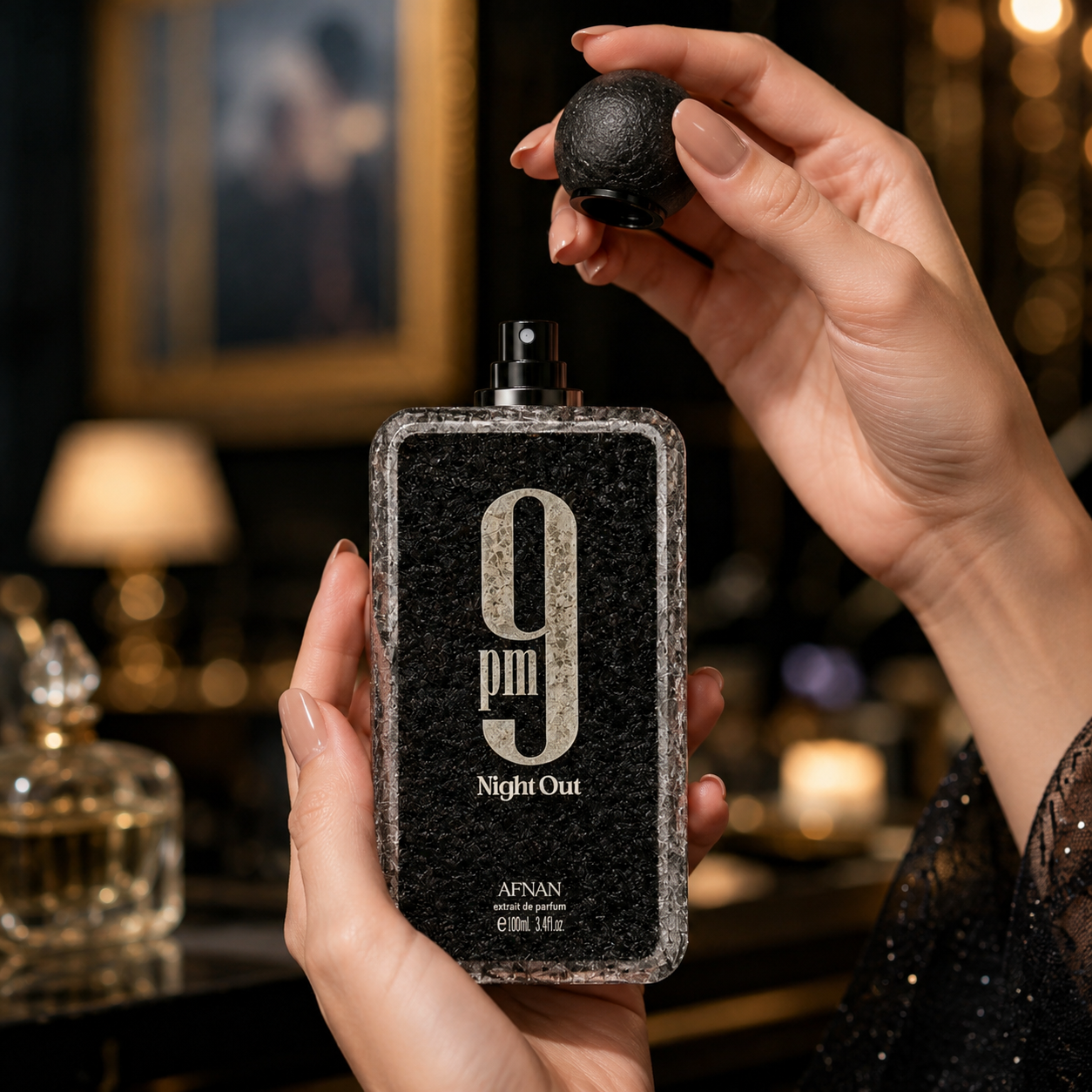 Afnan 9 PM Night Out Extrait de Parfum Spray For Unisex , 3.4 Ounce