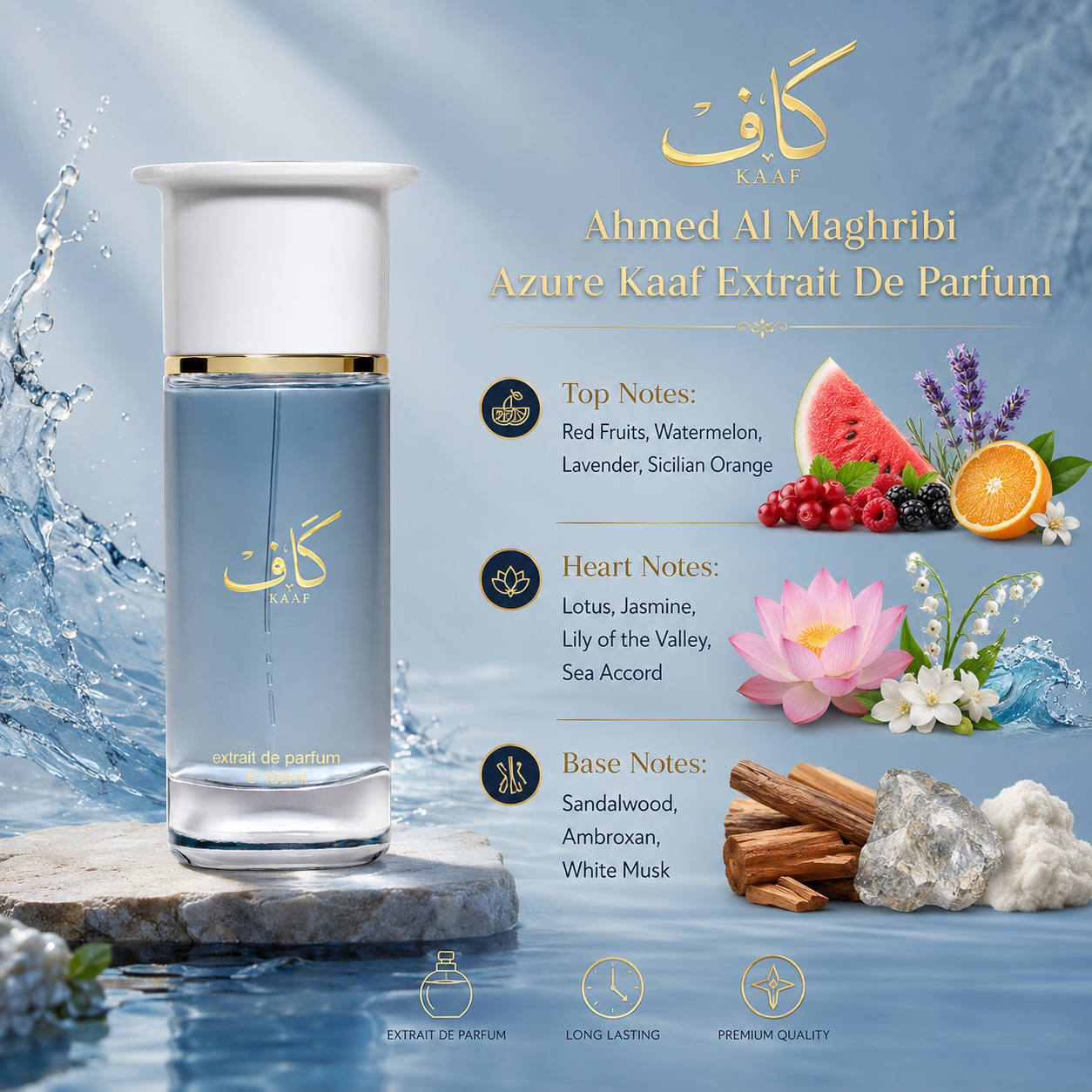 Ahmed Al Maghribi Kaaf Extrait de Parfum Spray for Unisex, 3.4 Ounce