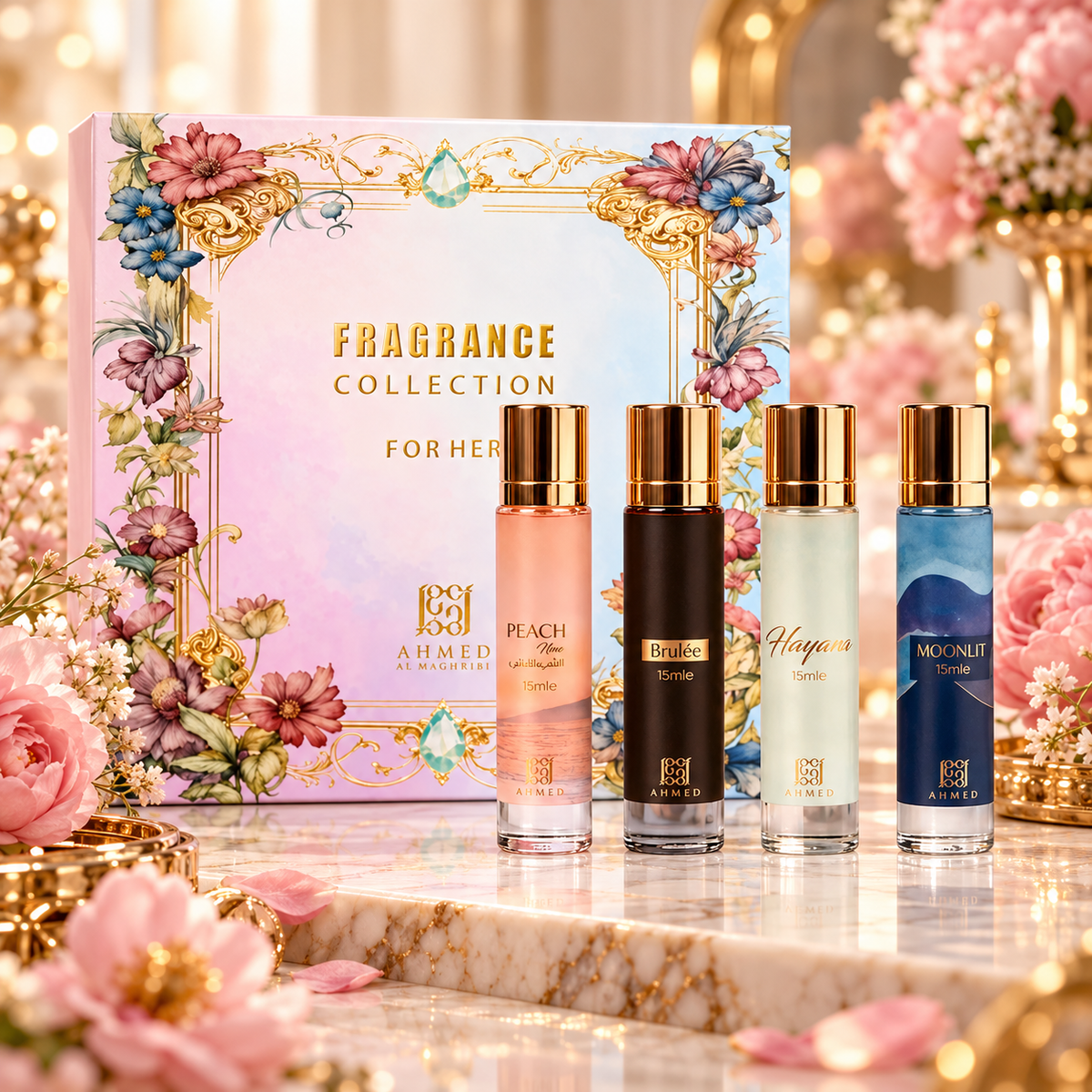Ahmed Al Maghribi Brulee, Peachy Peach, Moonlit & Hayana Gift Set for Women, image 4