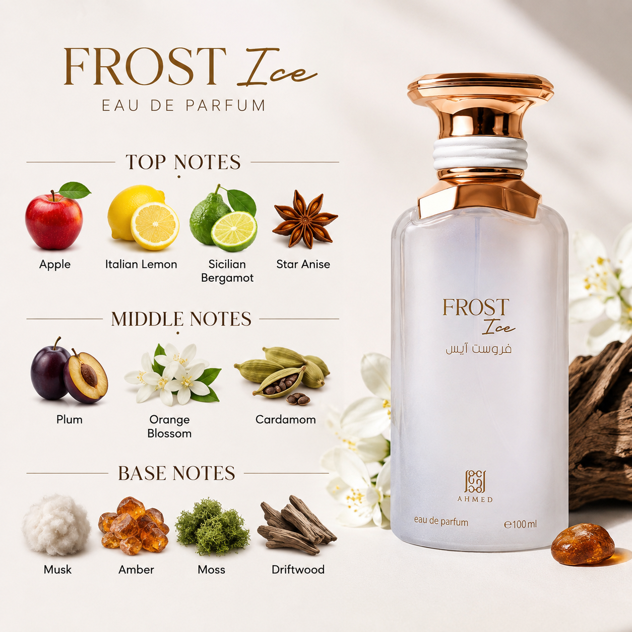 Ahmed Al Maghribi Frost Ice Eau de Parfum Spray for Unisex, 3.4 Ounce