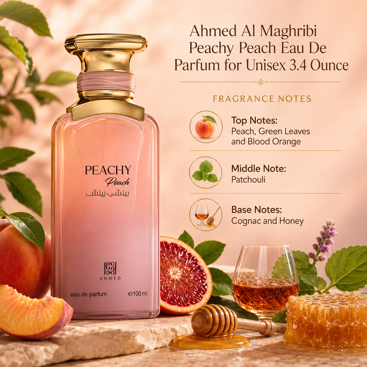 Ahmed Al Maghribi Peachy Peach Eau De Parfum for Unisex 3.4 Ounce