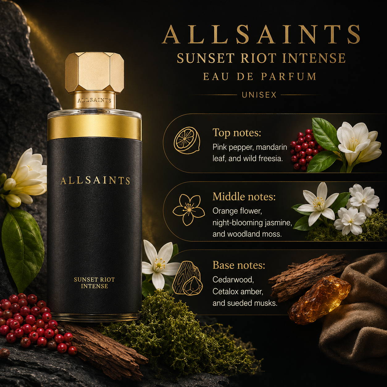 AllSaints Sunset Riot Intense Eau de Parfum Spray For Unisex 3.4 Ounce