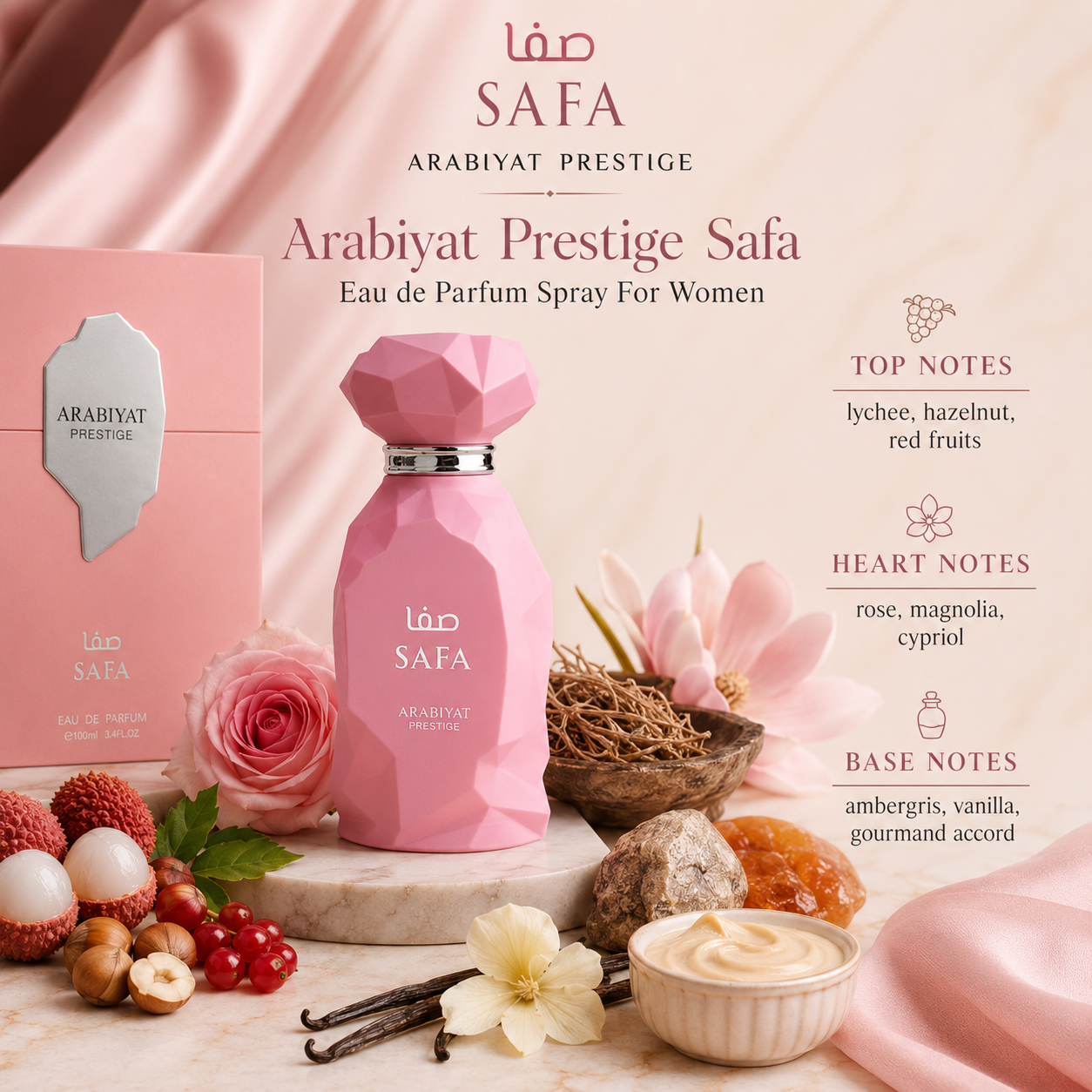 Arabiyat Prestige Safa Eau de Parfum Spray for Women, 3.4 Ounce