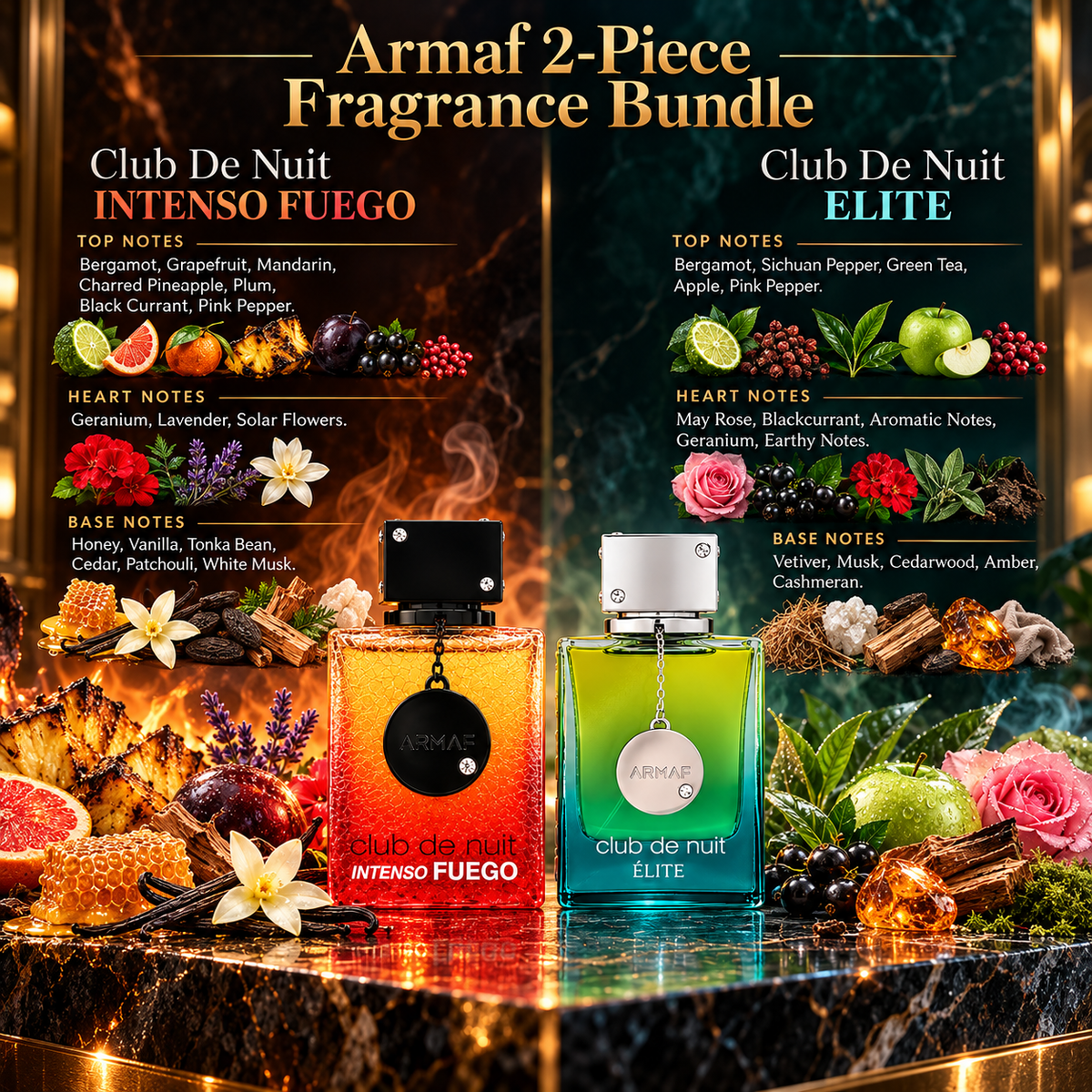 Armaf Club De Nuit Intenso Fuego + Armaf Club De Nuit Elite 2-Piece Fragrance Bundle for Men
