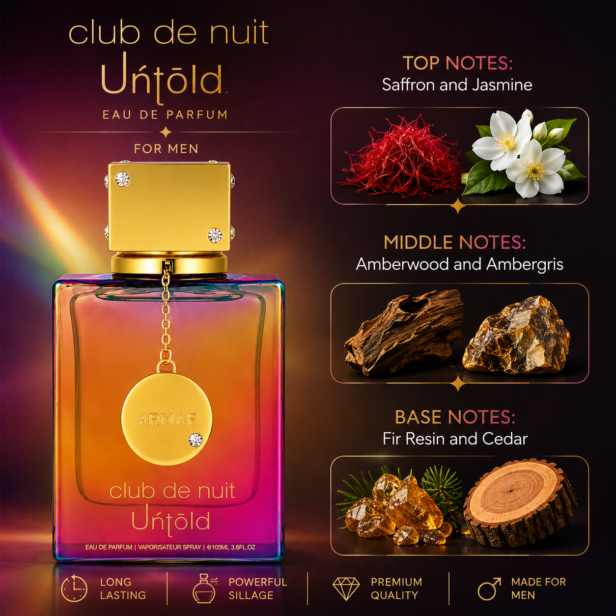 Armaf Club De Nuit Untold Eau de Parfum Spray for Men 3.6 Ounce