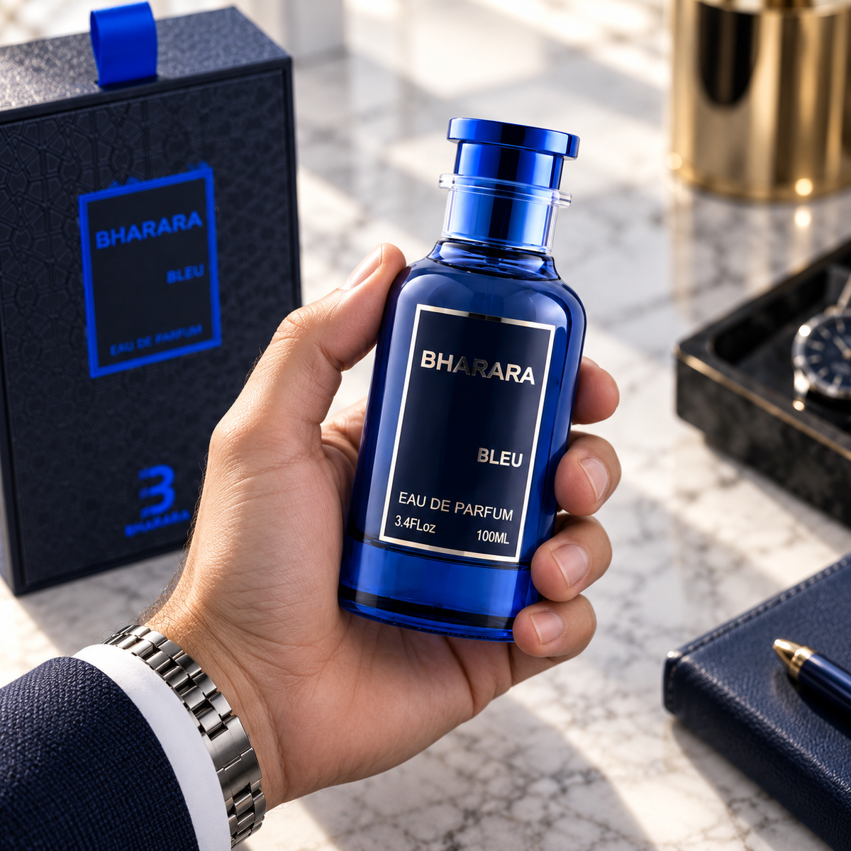 Bharara Bleu Eau de Parfum for Men, 3.4 Ounce