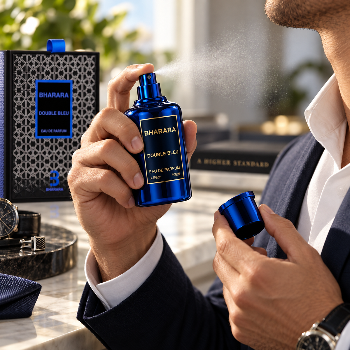 Bharara Double Bleu Eau de Parfum for Men, 3.4 Ounce