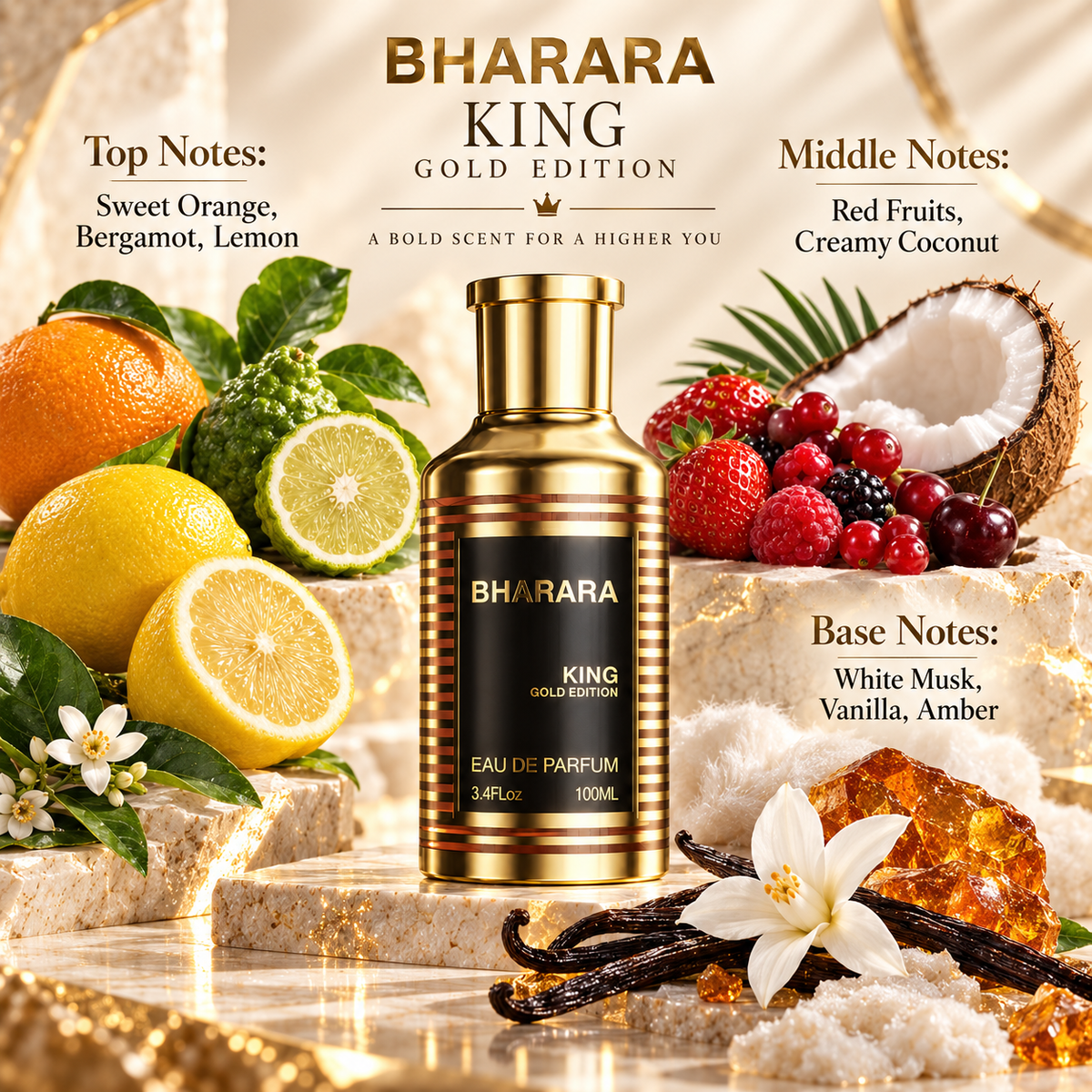 Bharara King Gold Edition Eau de Parfum for Men, 3.4 Ounce