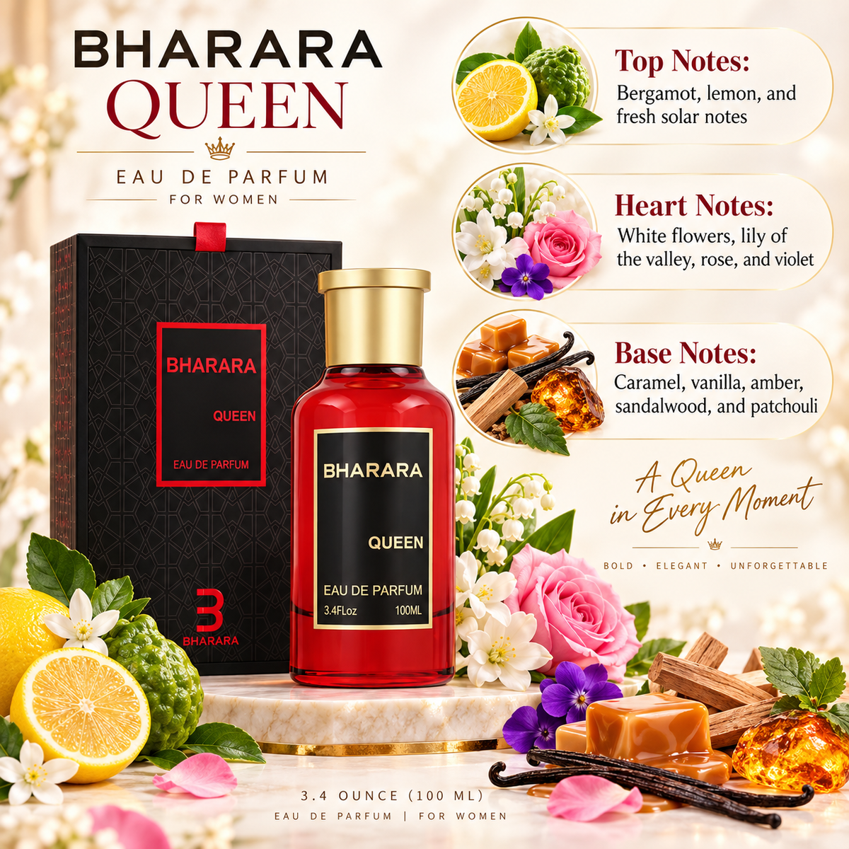 Bharara Queen Eau de Parfum for Women, 3.4 Ounce