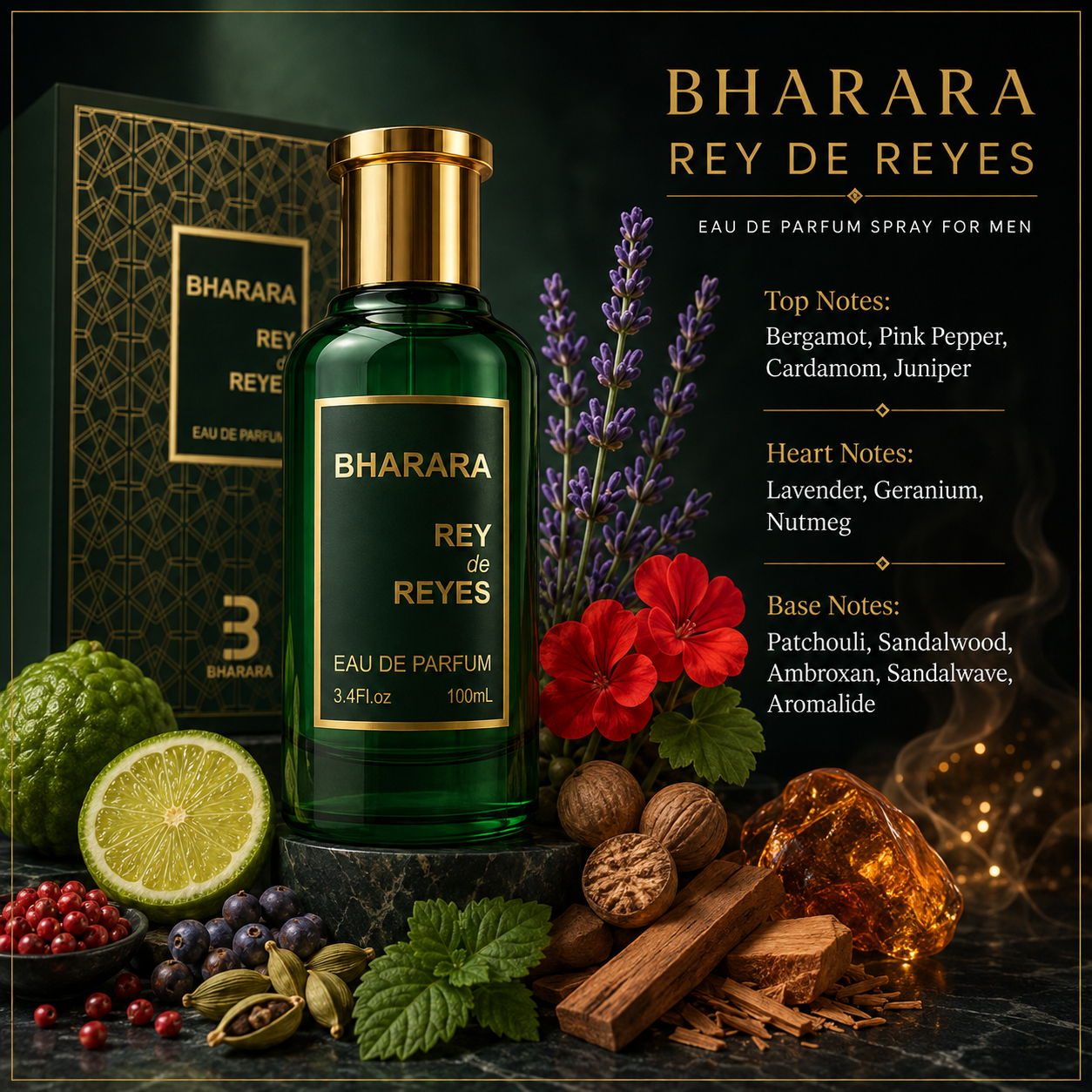 Bharara Rey de Reyes Eau de Parfum Spray For Men 3.4 Ounce