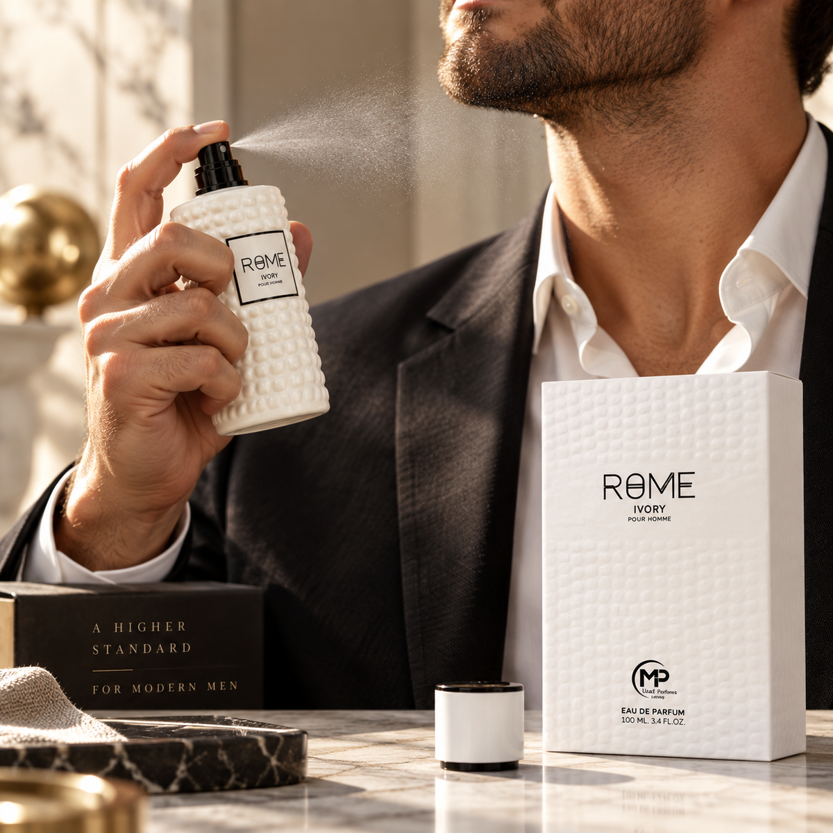 Bharara Rome Ivory Pour Homme Eau de Parfum for Men, 3.4 Ounce