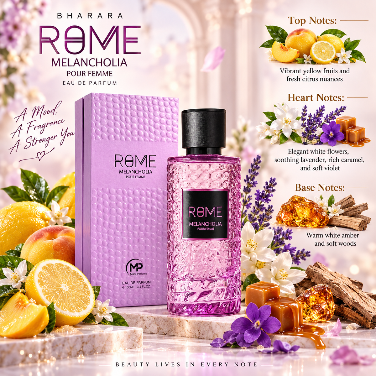 Bharara Rome Melancholia Pour Femme Eau de Parfum for Women, 3.4 Ounce