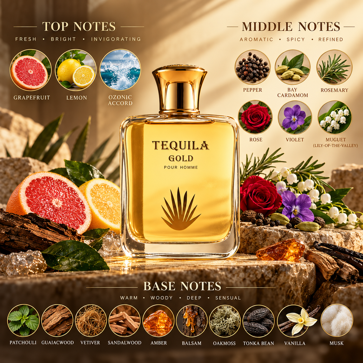 Bharara Tequila Gold Pour Homme Eau de Parfum for Men 3.3 Ounce