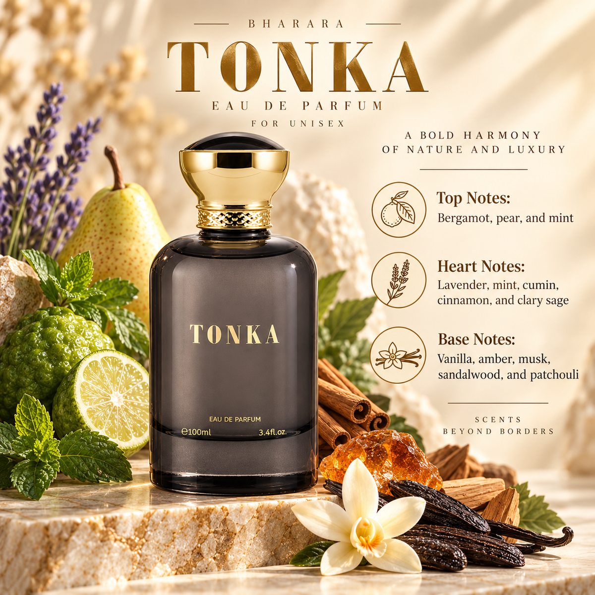 Bharara Tonka Eau de Parfum for Unisex, 3.4 Ounce