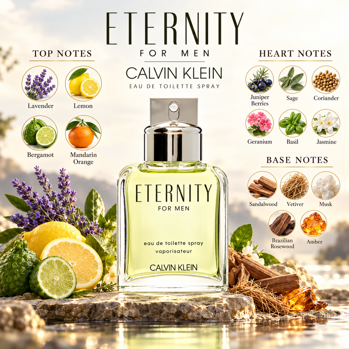 Calvin Klein Eternity Eau de Toilette for Men 3.4 Ounce