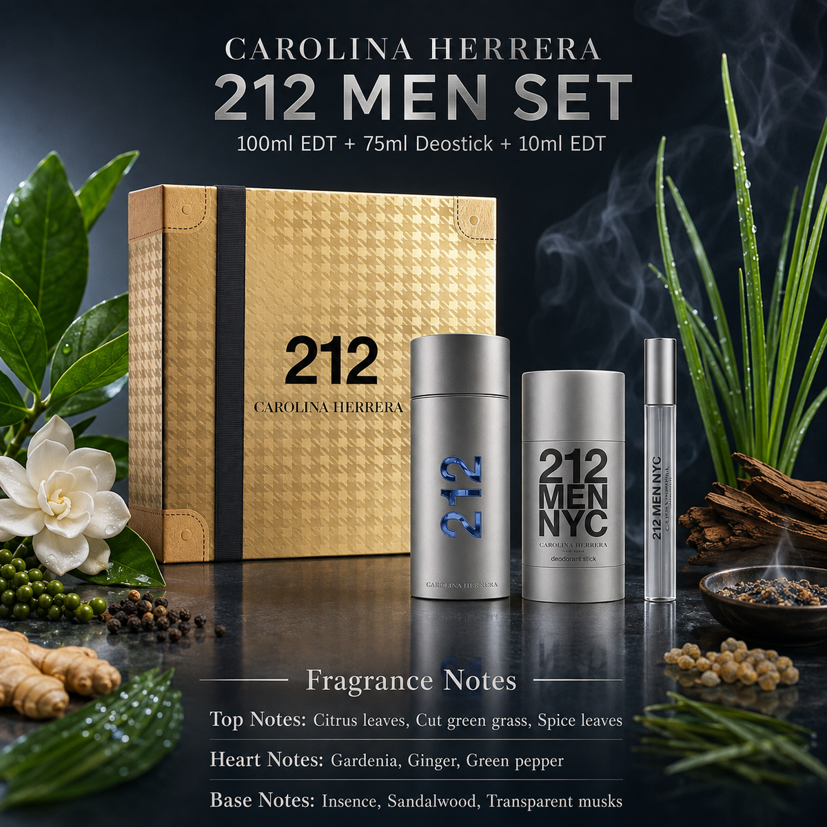 Carolina Herrera 212 Men 3-Piece Gift Set for Men