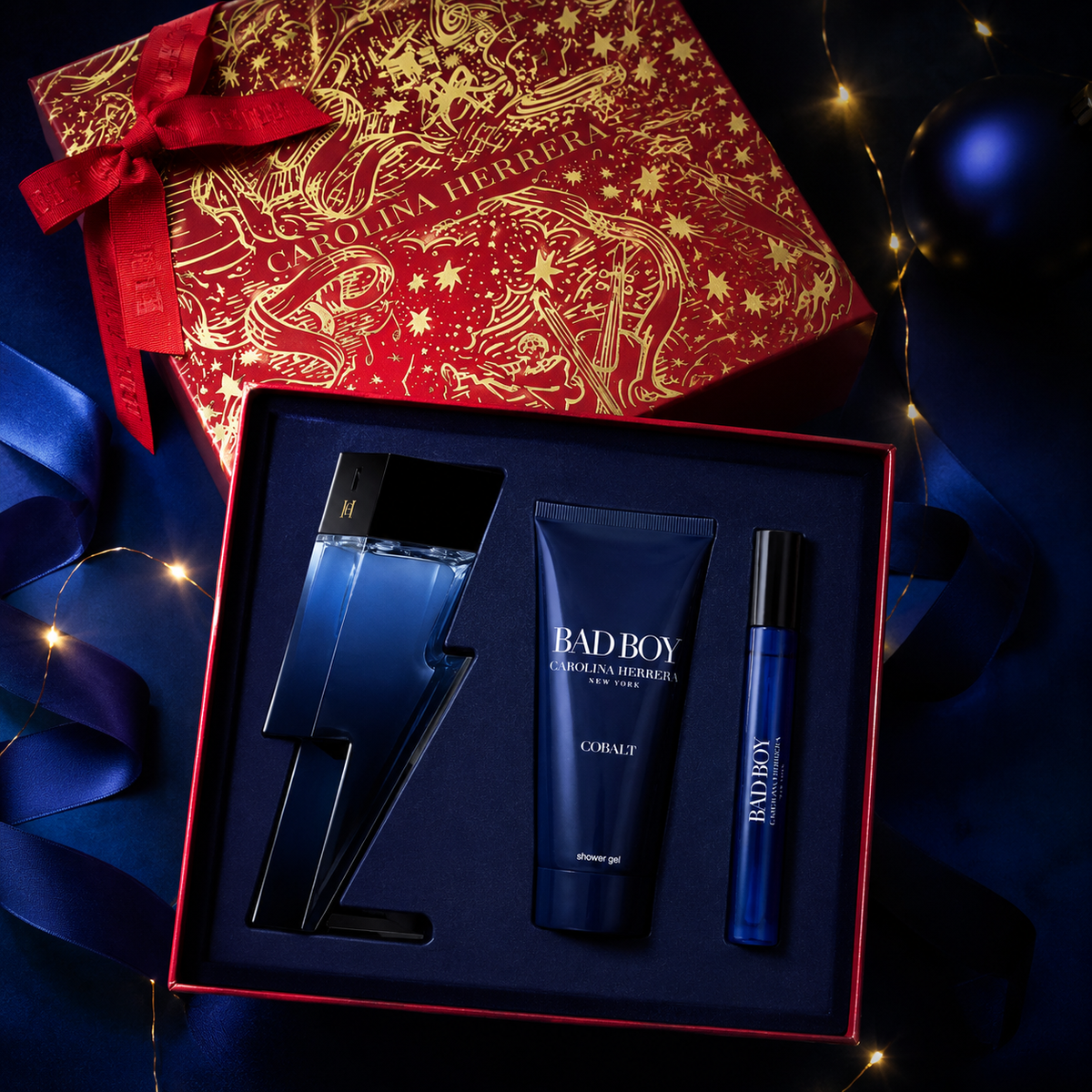 Carolina Herrera Bad Boy Cobalt 3-Piece Gift Set for Men (Full-Size Shower Gel Edition)