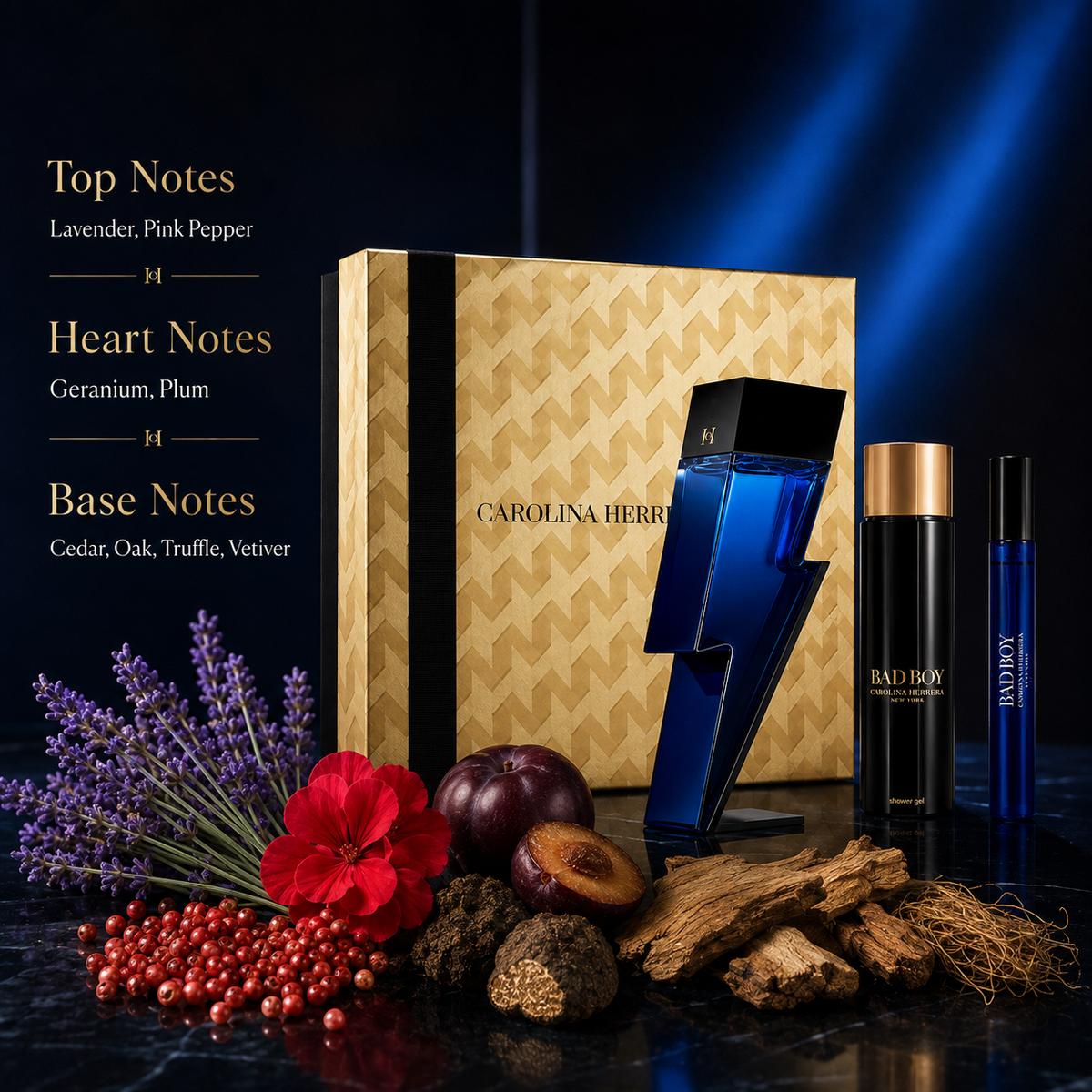 Carolina Herrera Bad Boy Cobalt 3-Piece Gift Set for Men (Travel Spray Edition)