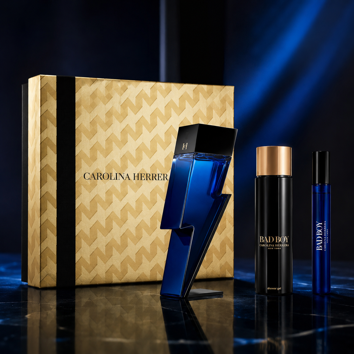 Carolina Herrera Bad Boy Cobalt 3-Piece Gift Set for Men (Travel Spray Edition)