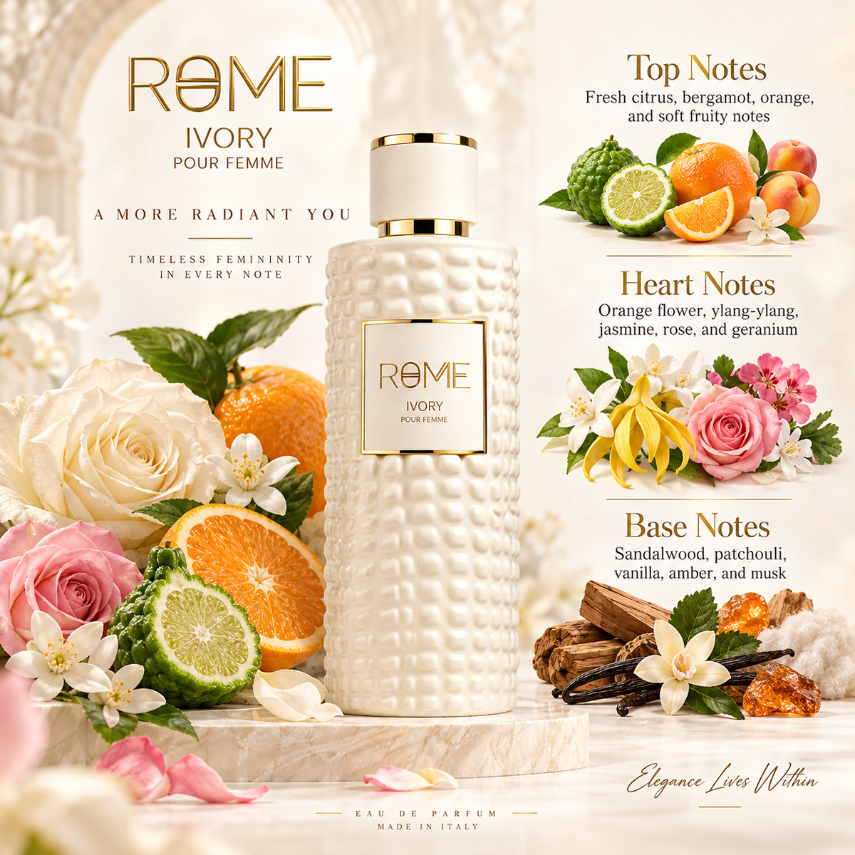 Bharara Rome Ivory Pour Femme Eau de Parfum for Women, 3.4 Ounce