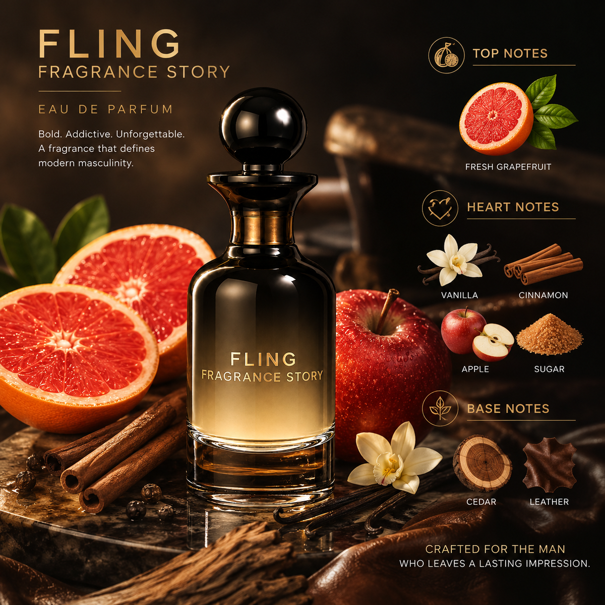 Fragrance Story Fling Eau de Parfum Spray For Men 3.4 Ounce