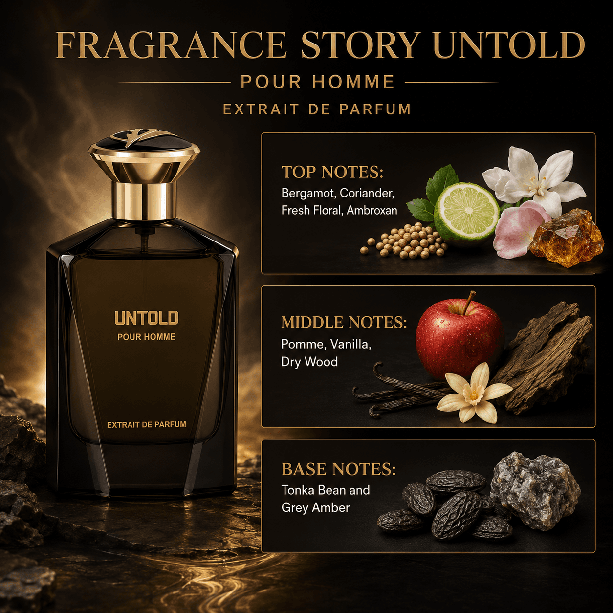 Fragrance Story Untold Extrait De Parfum Spray For Men 3.4 Ounce