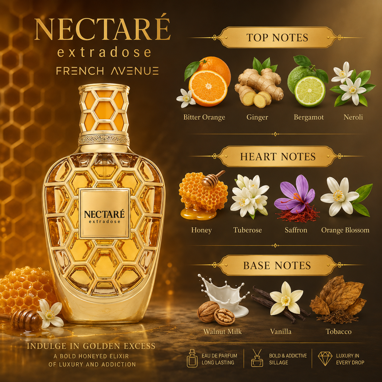 French Avenue Nectare Extradose Eau de Parfum Spray for Unisex, 3.4 Ounce