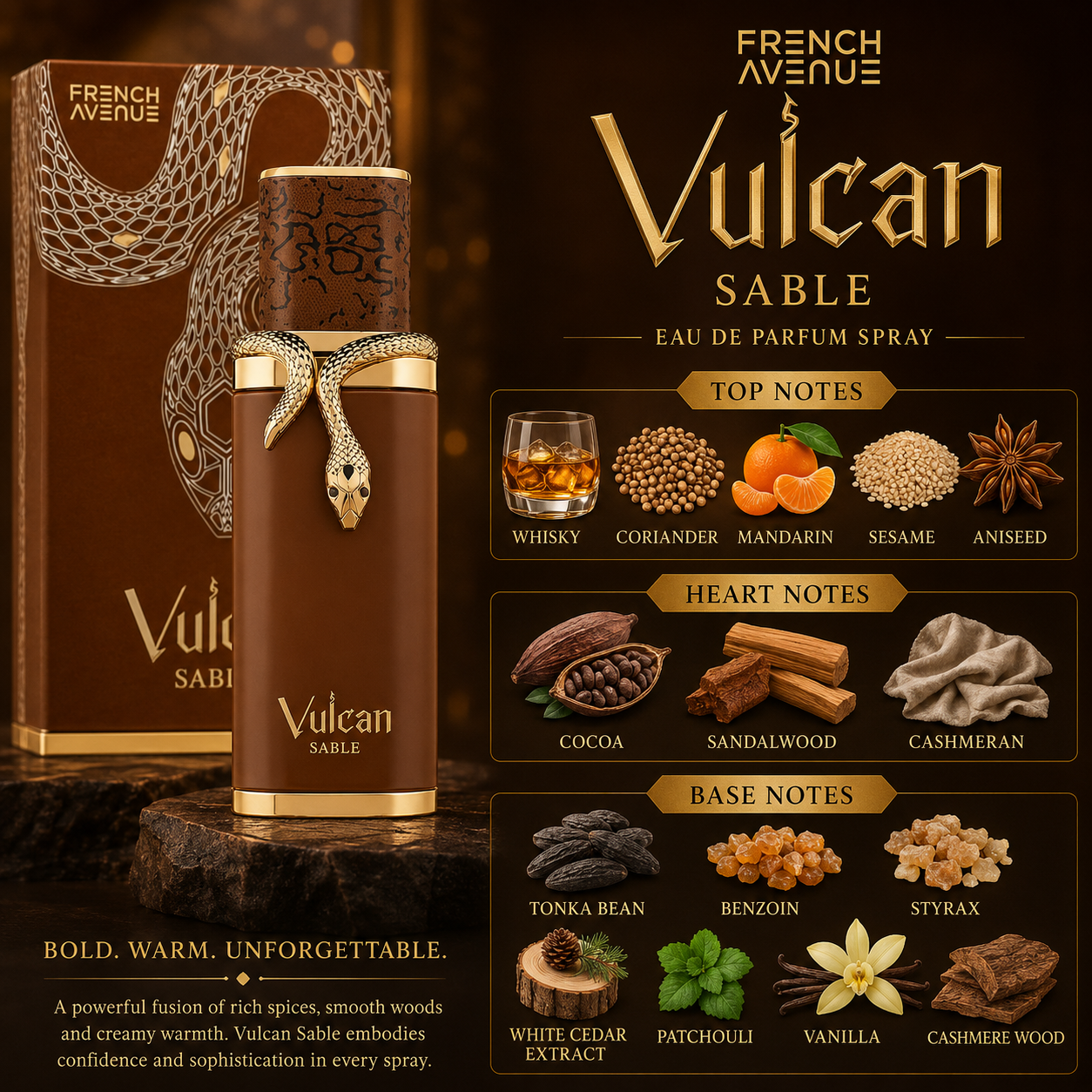 French Avenue Vulcan Sable Eau De Parfum Spray for Unisex, 3.4 Ounce