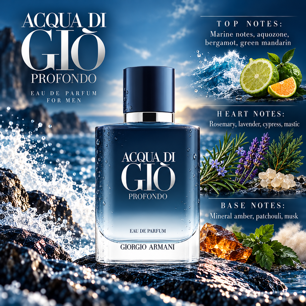 Giorgio Armani Acqua di Gio Profondo Eau de Parfum for Men 1.6 Ounce