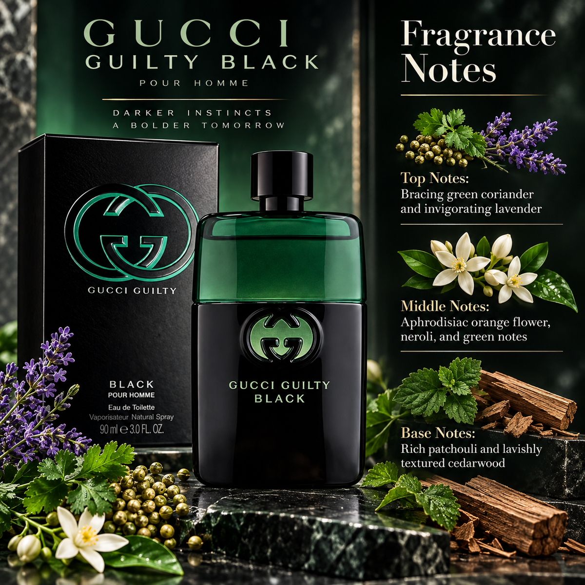 Gucci Guilty Black Pour Homme Eau de Toilette for Men, 3.0 Ounce