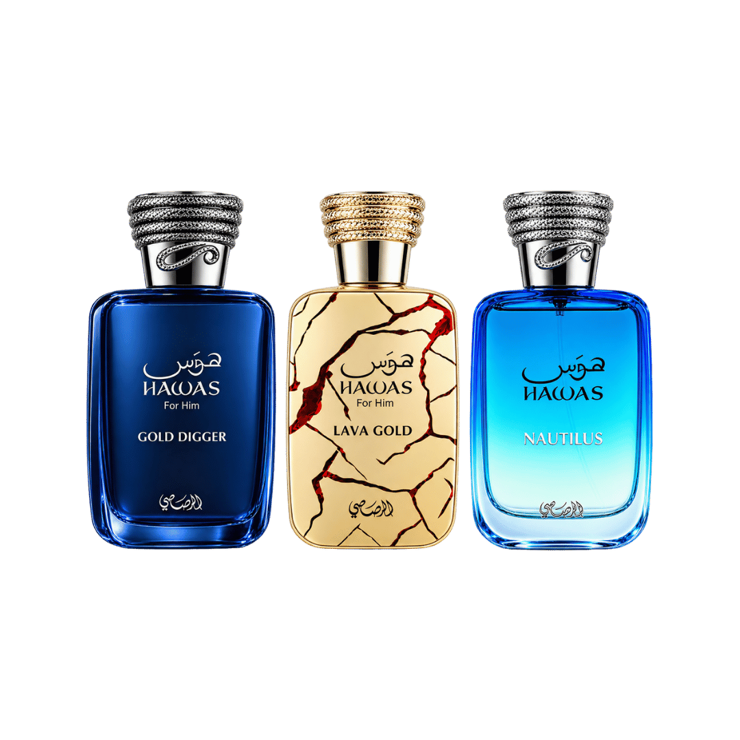 Hawas Gold Digger + Hawas Lava Gold + Hawas Nautilus 3-Piece Fragrance Bundle for Men