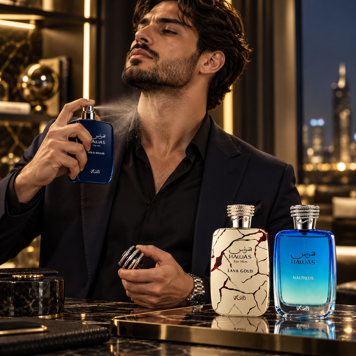 Hawas Gold Digger + Hawas Lava Gold + Hawas Nautilus 3-Piece Fragrance Bundle for Men