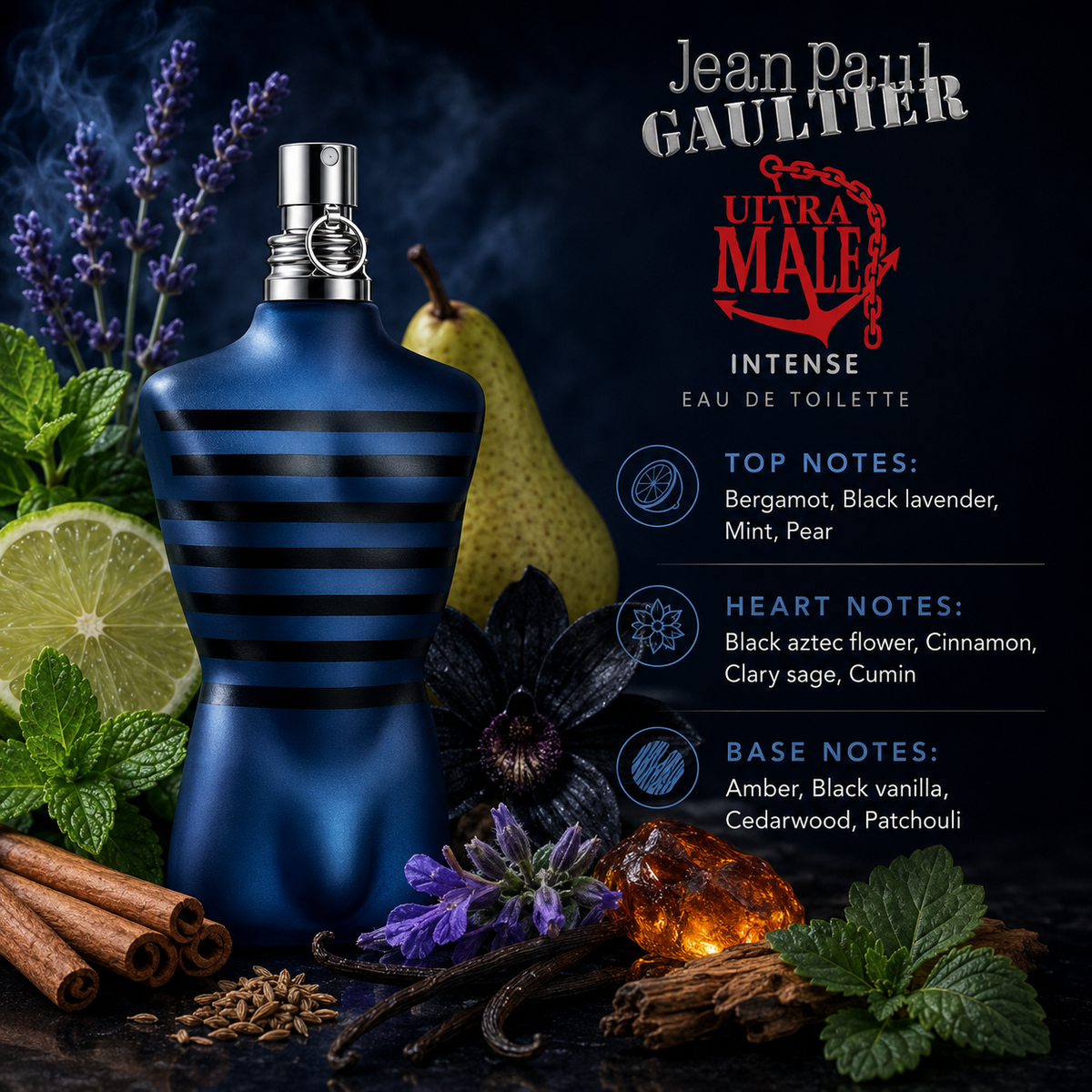 Jean Paul Gaultier Ultra Male Intense Eau de Toilette for Men 4.2 Ounce