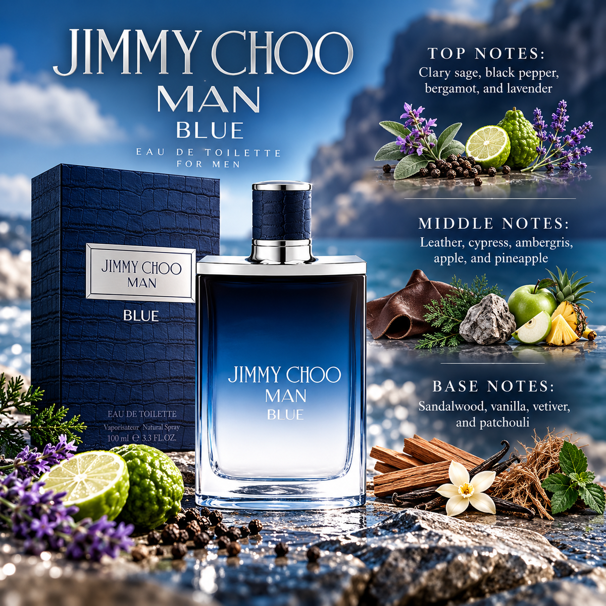 Jimmy Choo Man Blue Eau de Toilette for Men 3.4 Ounce