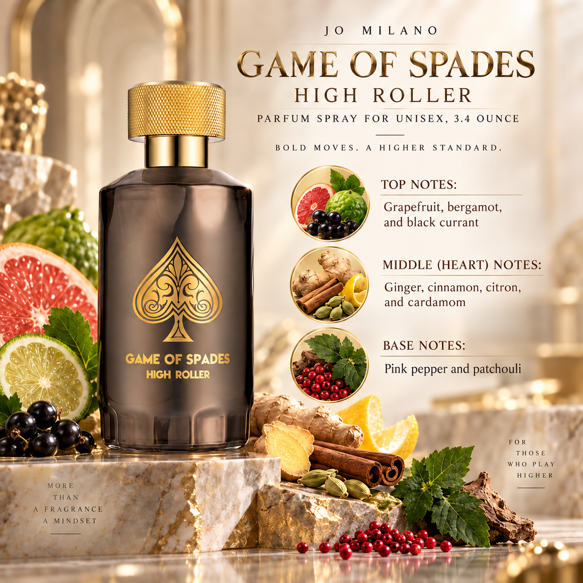 Jo Milano Game of Spades High Roller Parfum for Unisex 3.4 Ounce