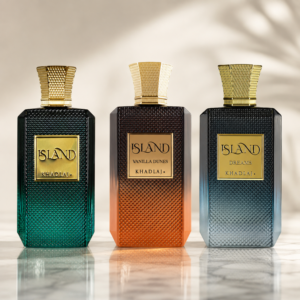 Khadlaj 3 Piece Bundle Set (Khadlaj Island, Khadlaj Island Vanilla Dunes & Khadlaj Island Dreams Extrait de Parfum Spray, 3.4 Ounce)
