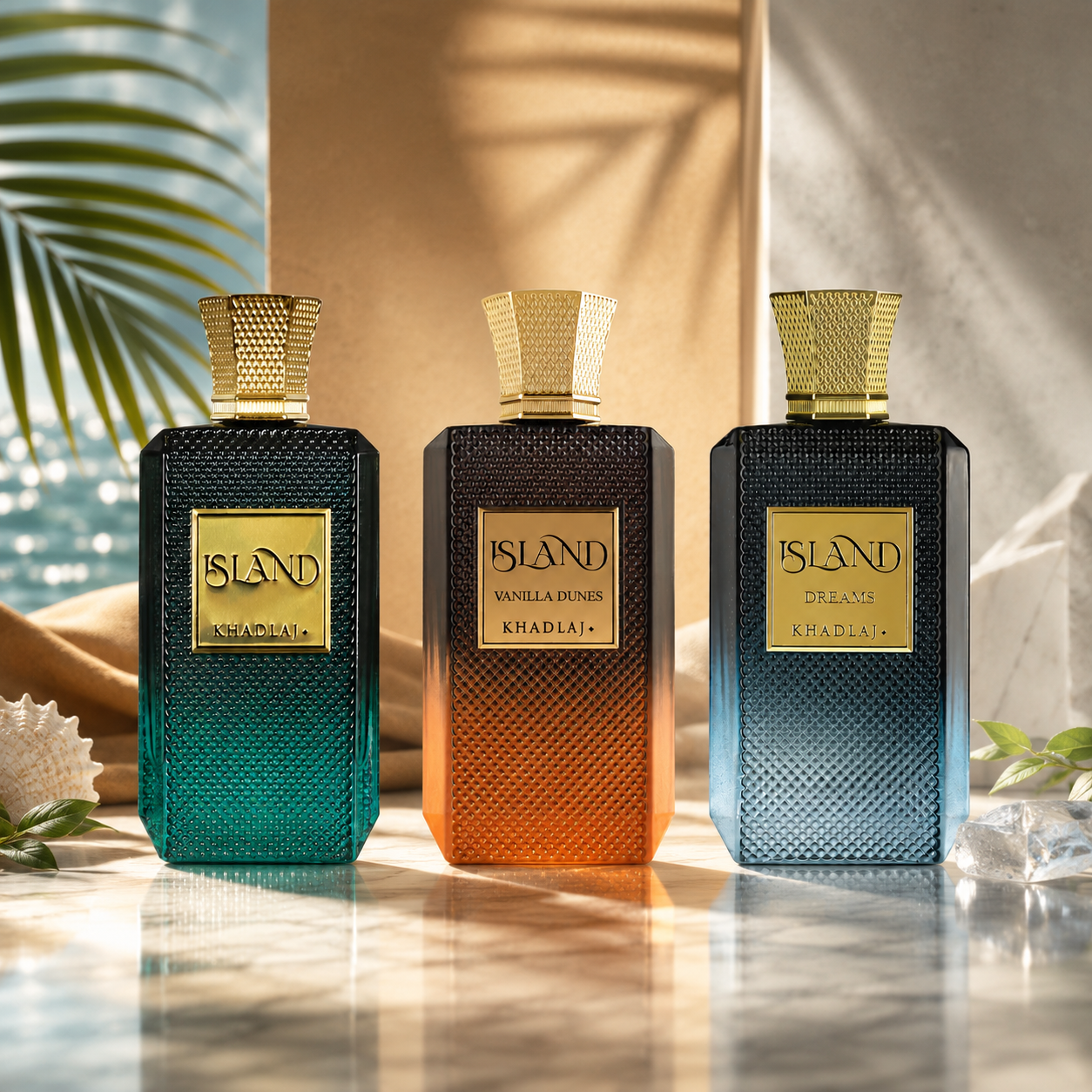 Khadlaj 3 Piece Bundle Set (Khadlaj Island, Khadlaj Island Vanilla Dunes & Khadlaj Island Dreams Extrait de Parfum Spray, 3.4 Ounce)