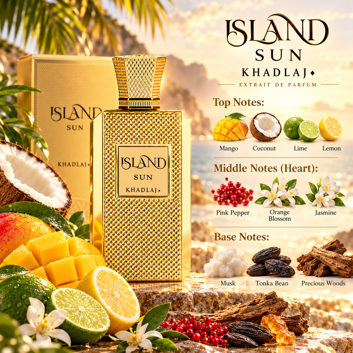 Khadlaj Island Sun Extrait de Parfum for Unisex 3.4 Ounce