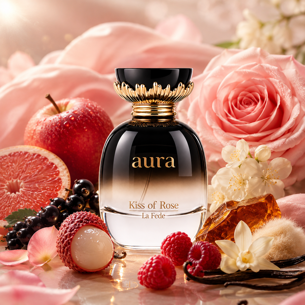 Khadlaj La Fede Aura Kiss of Rose Eau de Parfum for Women, 3.4 Ounce