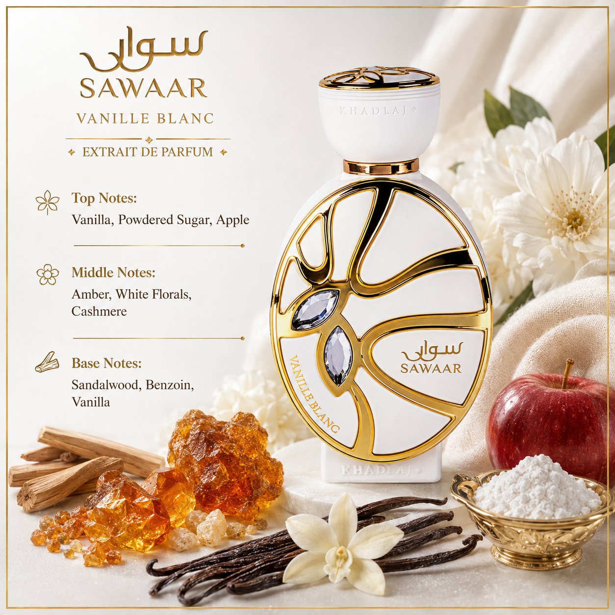 Khadlaj Sawaar Vanille Blanc Extrait de Parfum for Unisex 3.4 Ounce