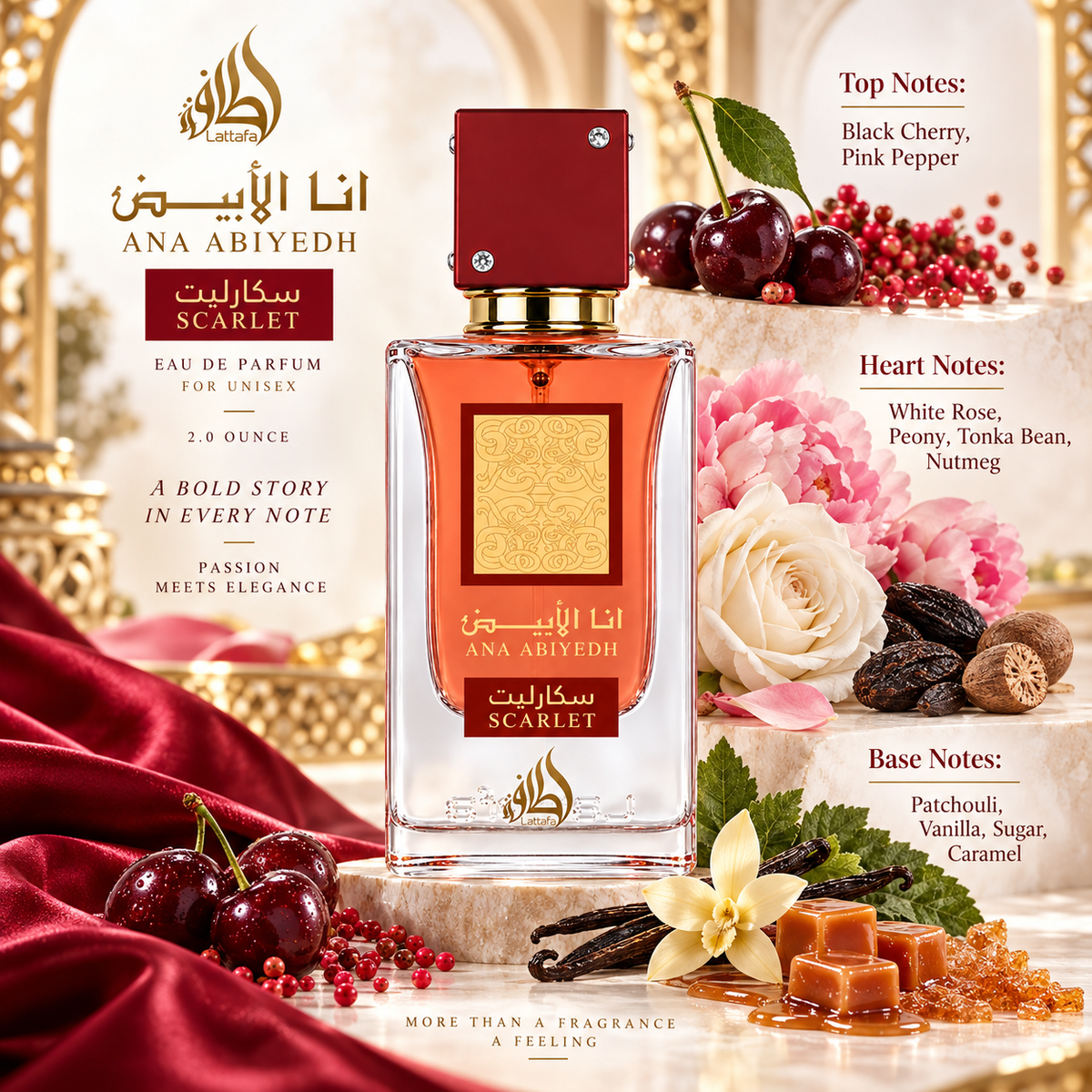 Lattafa Ana Abiyedh Scarlet Eau de Parfum for Women, 2.04 Ounce