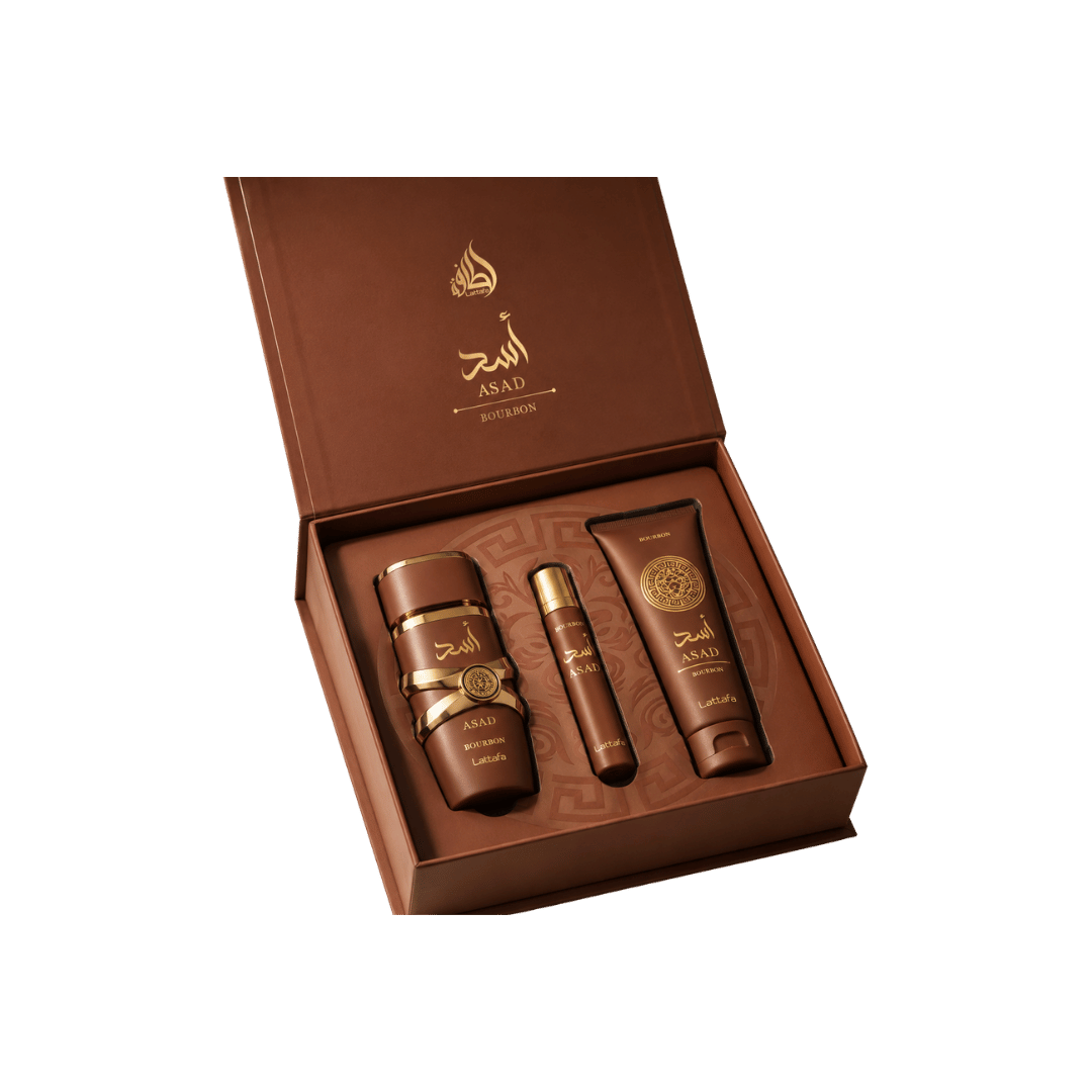 Lattafa Asad Bourbon 3PC Gift Set (100ml + 12ml + Shower Gel) For Men