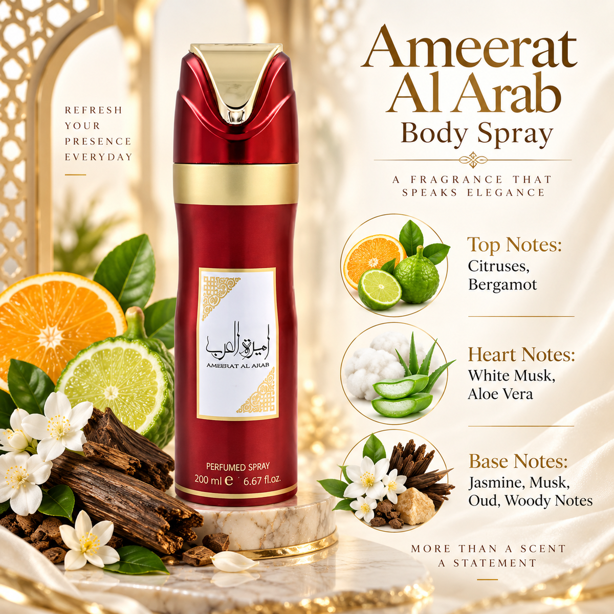 Lattafa Ameerat Al Arab Red Deodorant Spray for Women, 6.8 Ounce