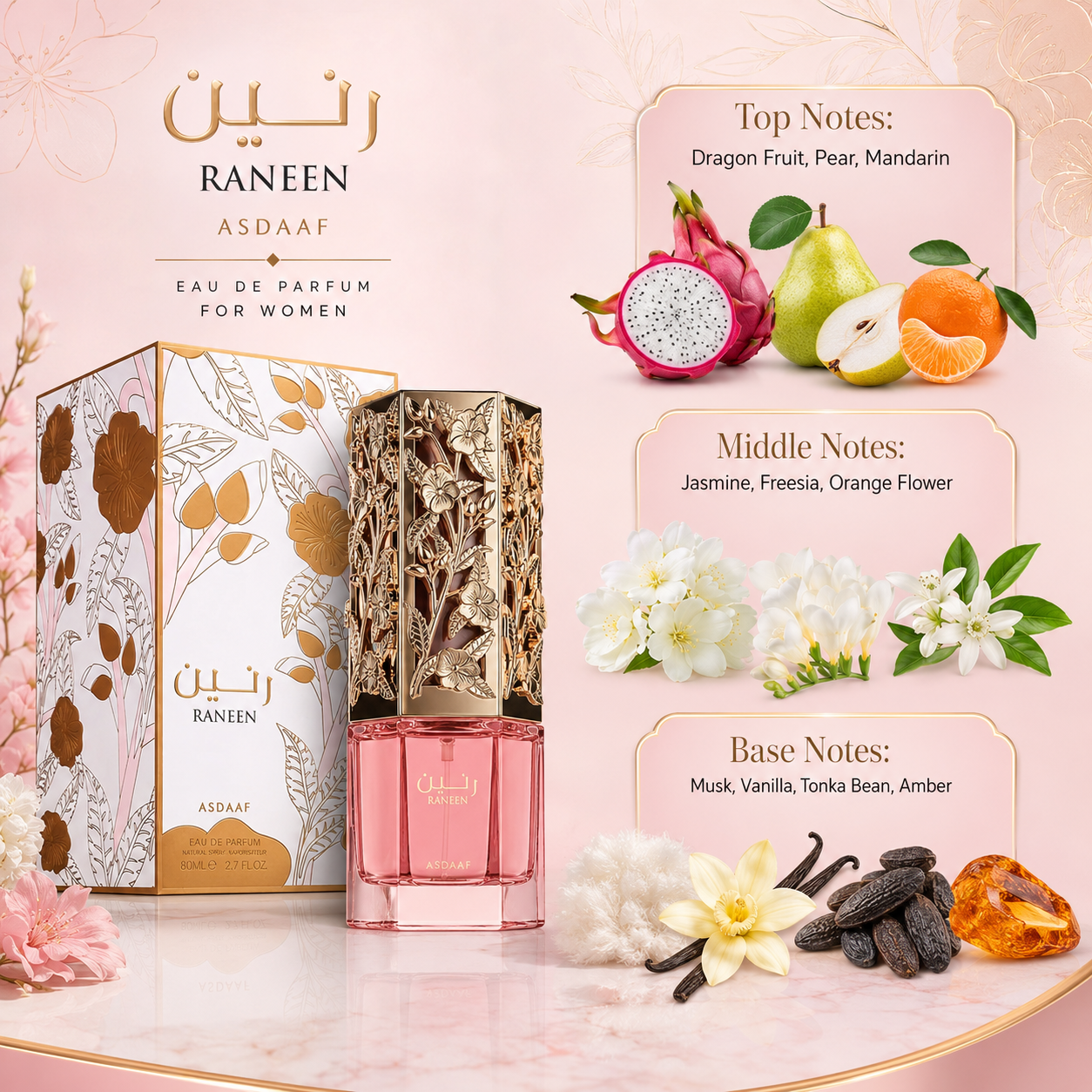 Lattafa Asdaaf Raneen for Women Eau De Parfum Spray, 3.4 Ounce