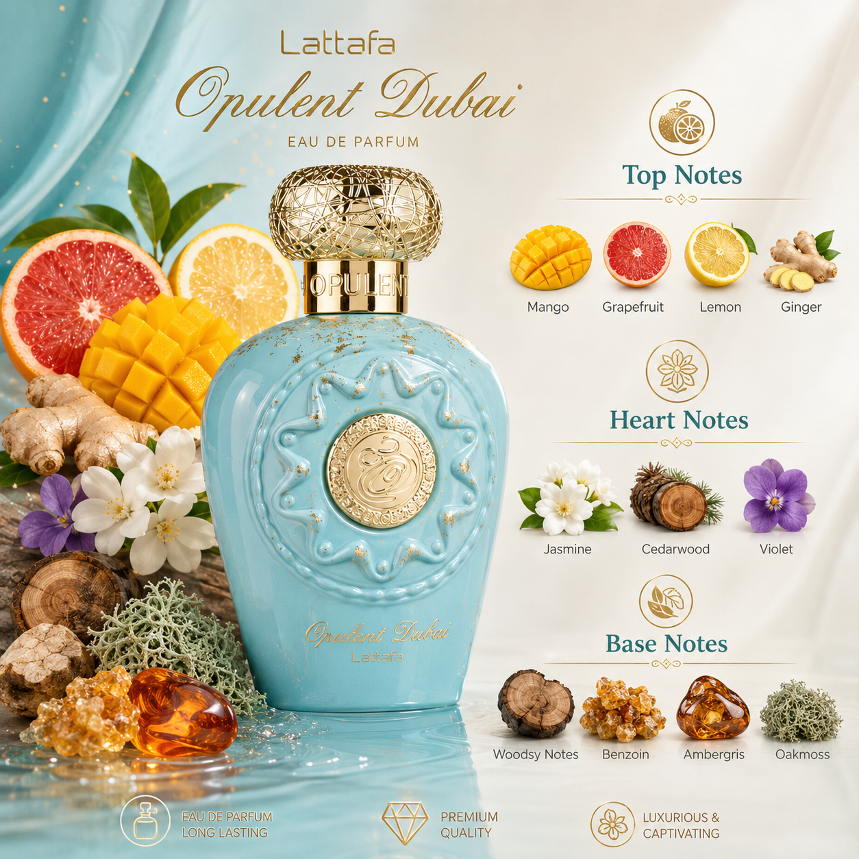 Lattafa Opulent Dubai Eau de Parfum Spray for Unisex 3.4 Ounce