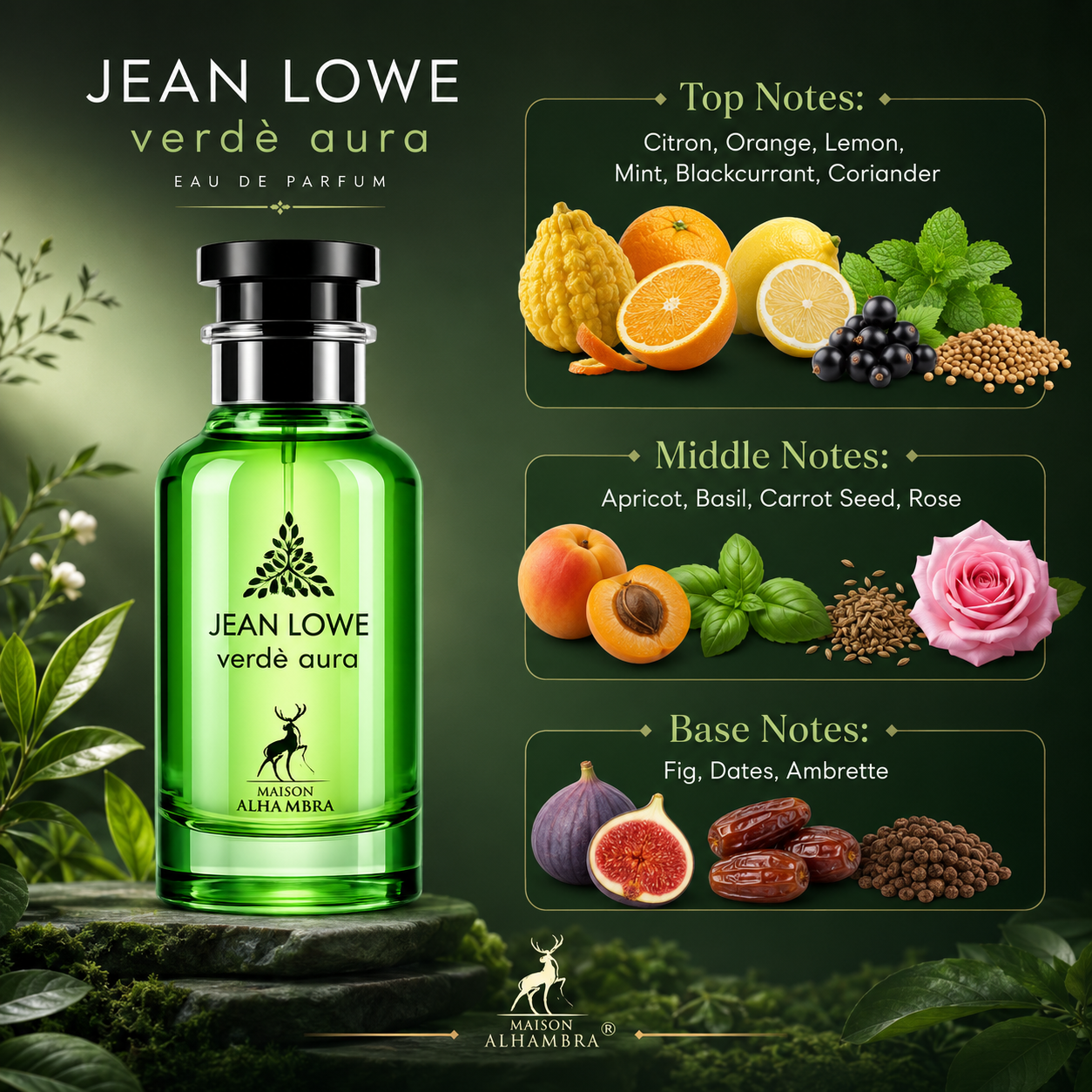 Maison Alhambra Jean Lowe Verde Aura Eau de Parfum Spray for Unisex 3.4 Ounce